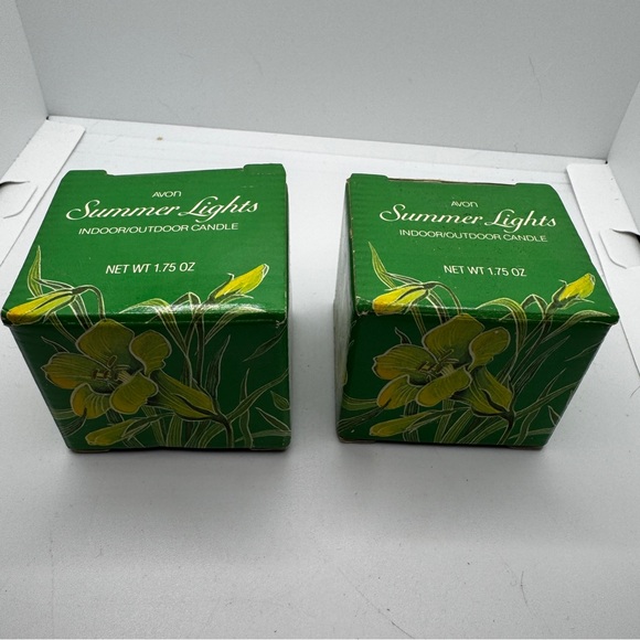 Vintage 1984 Avon Summer Lights Indoor Outdoor Candle Green‎ Floral Set of 2 - Picture 7 of 7